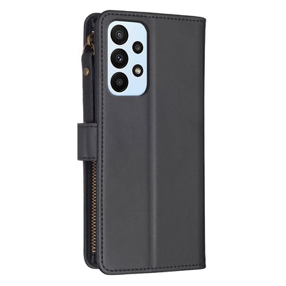Samsung Galaxy A23 4G Leather Flip Phone Case with Zipper Wallet and 9 Card Slots, Durable PU + TPU Material