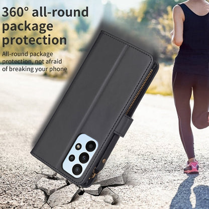 Samsung Galaxy A23 4G Leather Flip Phone Case with Zipper Wallet and 9 Card Slots, Durable PU + TPU Material