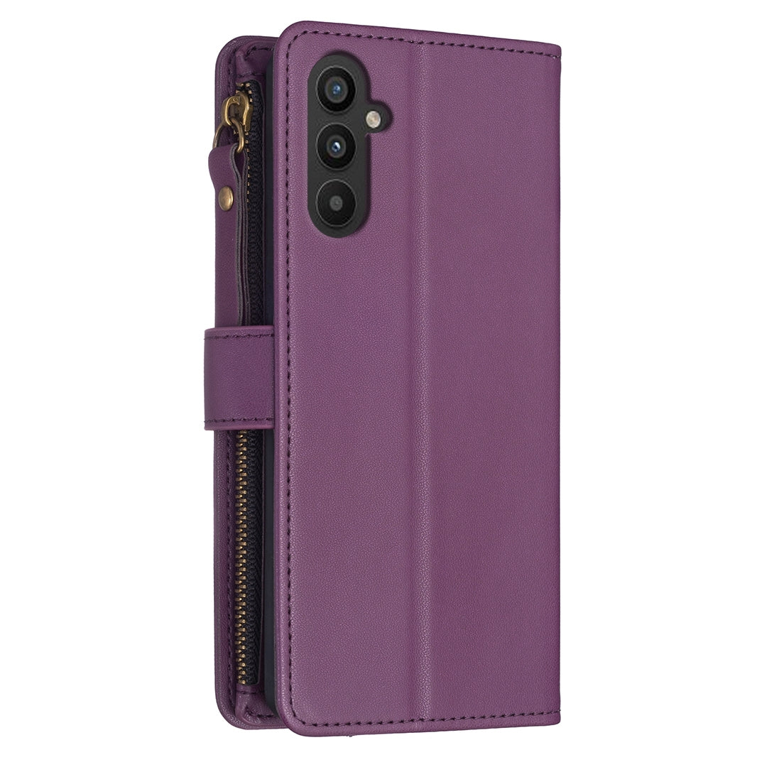 Samsung Galaxy A24 4G Leather Flip Phone Case with Zipper Wallet and 9 Card Slots, Durable PU + TPU Material