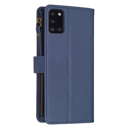 Samsung Galaxy A31 Leather Flip Phone Case with Zipper Wallet and 9 Card Slots, Durable PU + TPU Material