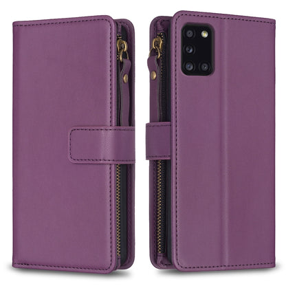 Samsung Galaxy A31 Leather Flip Phone Case with Zipper Wallet and 9 Card Slots, Durable PU + TPU Material