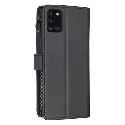 Samsung Galaxy A31 Leather Flip Phone Case with Zipper Wallet and 9 Card Slots, Durable PU + TPU Material