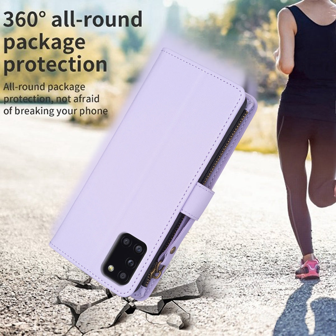 Samsung Galaxy A31 Leather Flip Phone Case with Zipper Wallet and 9 Card Slots, Durable PU + TPU Material