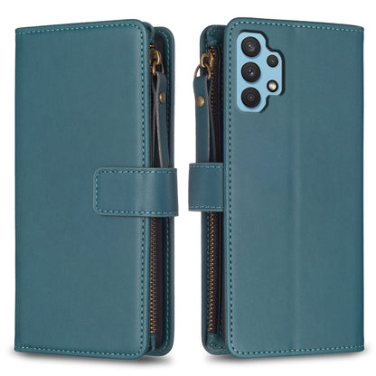 Samsung Galaxy A32 4G Leather Flip Phone Case with Zipper Wallet and 9 Card Slots, Durable PU + TPU Material