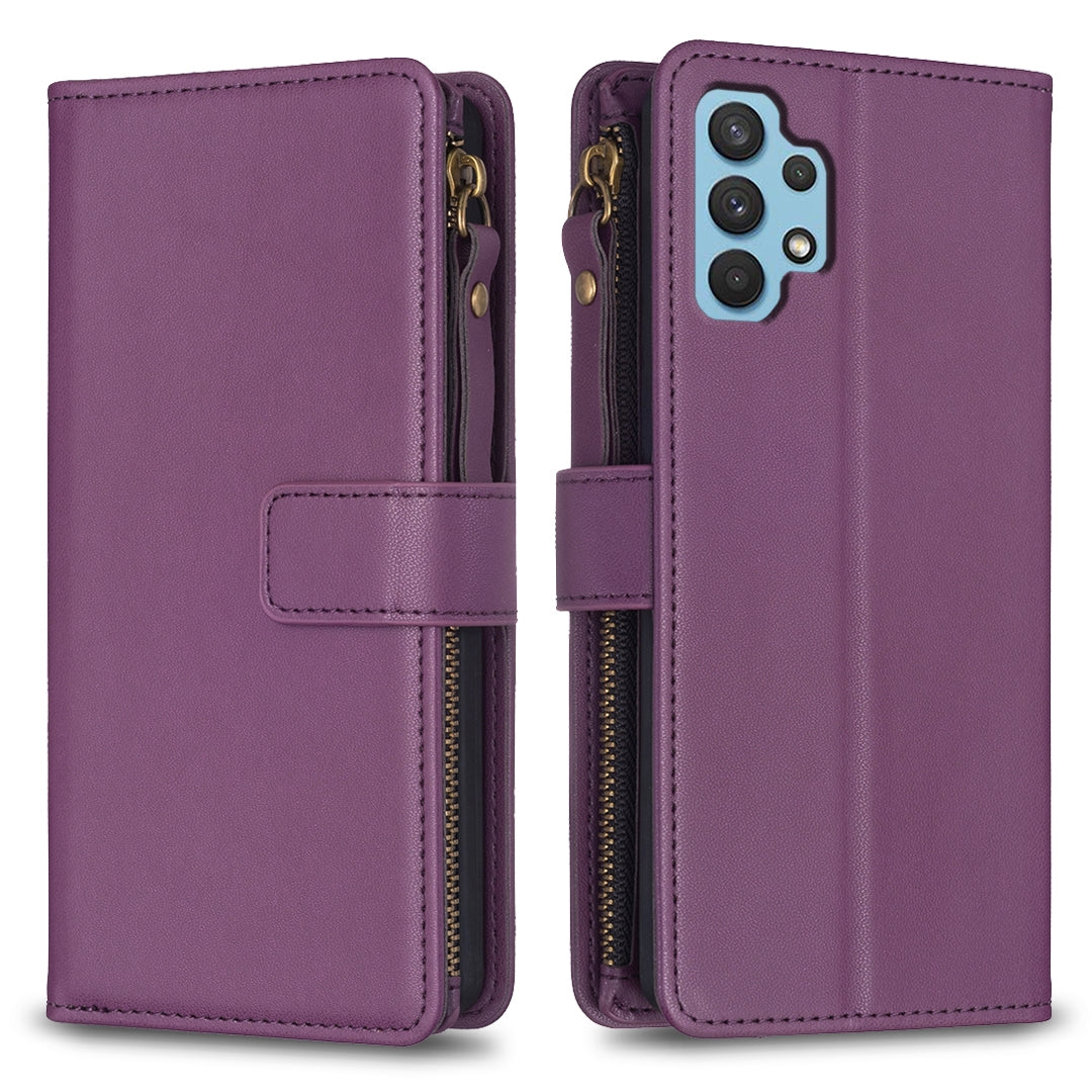 Samsung Galaxy A32 4G Leather Flip Phone Case with Zipper Wallet and 9 Card Slots, Durable PU + TPU Material