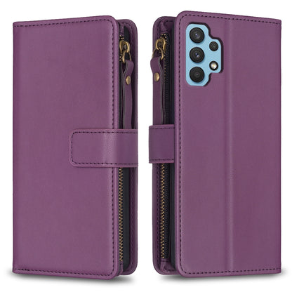 Samsung Galaxy A32 4G Leather Flip Phone Case with Zipper Wallet and 9 Card Slots, Durable PU + TPU Material