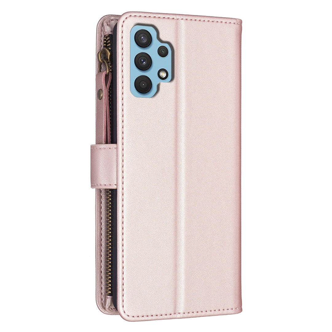 Samsung Galaxy A32 4G Leather Flip Phone Case with Zipper Wallet and 9 Card Slots, Durable PU + TPU Material