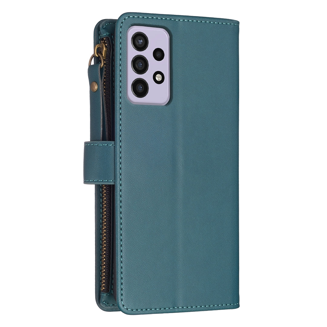 Samsung Galaxy A33 Leather Flip Phone Case with Zipper Wallet and 9 Card Slots, Durable PU + TPU Material