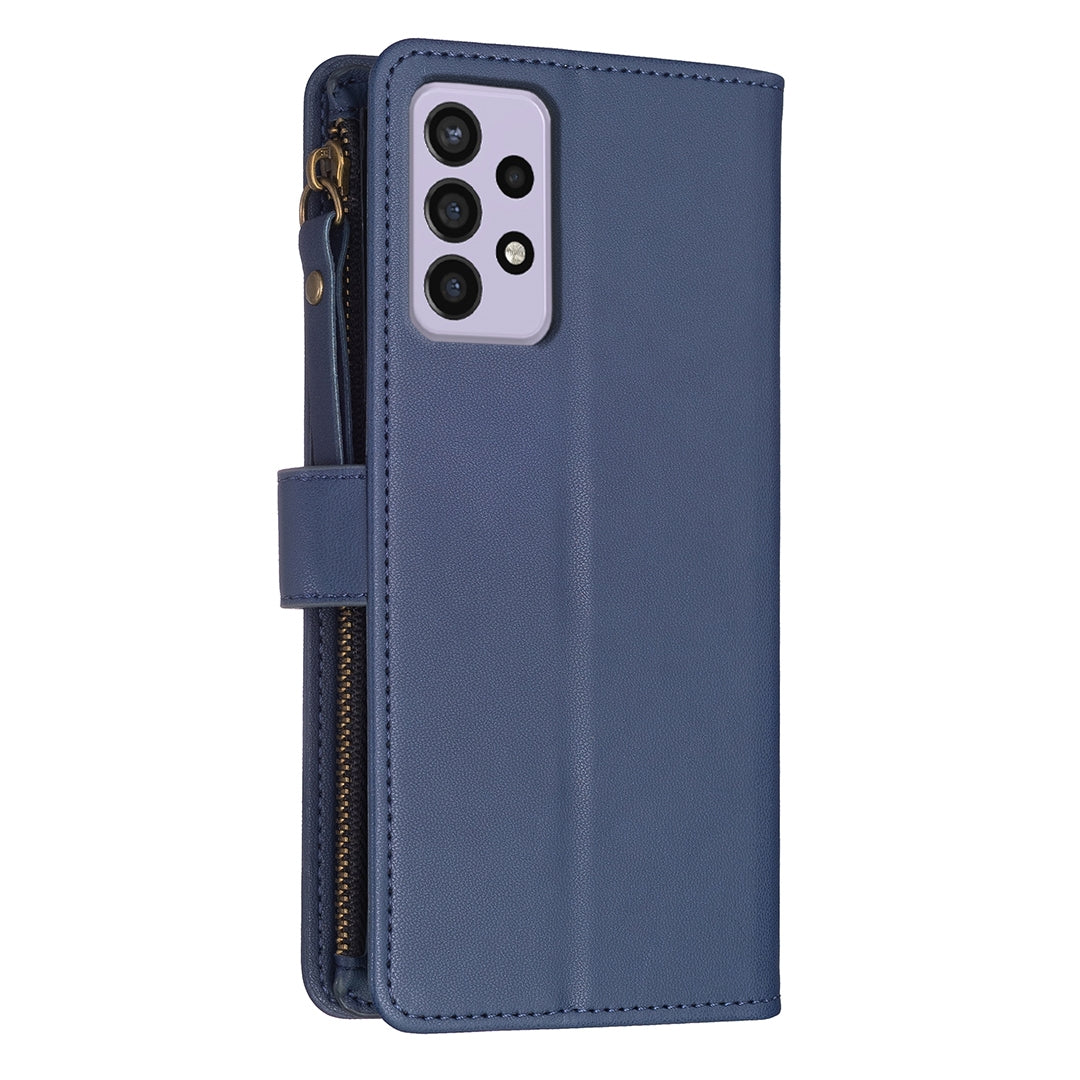 Samsung Galaxy A33 Leather Flip Phone Case with Zipper Wallet and 9 Card Slots, Durable PU + TPU Material