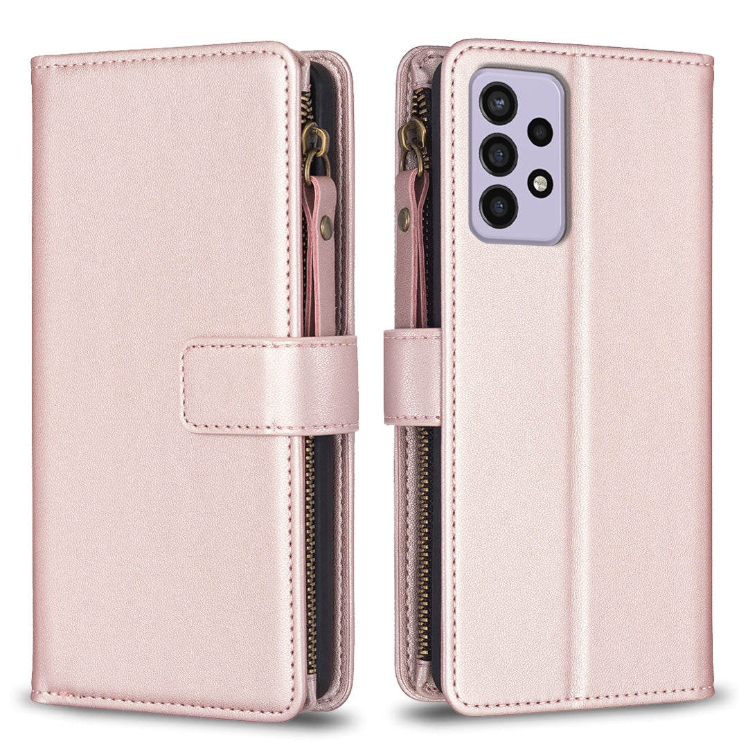 Samsung Galaxy A33 Leather Flip Phone Case with Zipper Wallet and 9 Card Slots, Durable PU + TPU Material