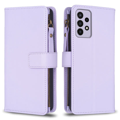 Samsung Galaxy A33 Leather Flip Phone Case with Zipper Wallet and 9 Card Slots, Durable PU + TPU Material