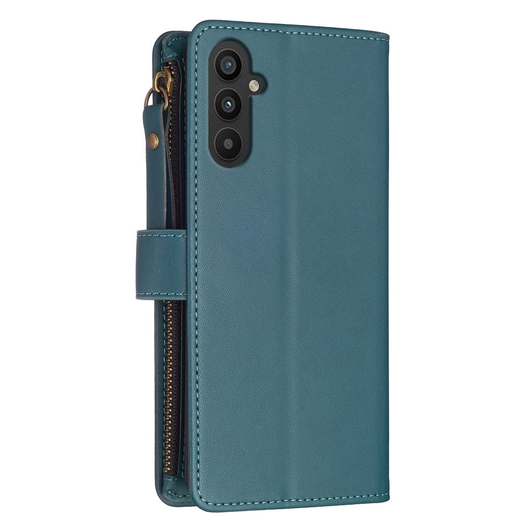 Samsung Galaxy A34 5G Leather Flip Phone Case with Zipper Wallet and 9 Card Slots, Durable PU + TPU Material