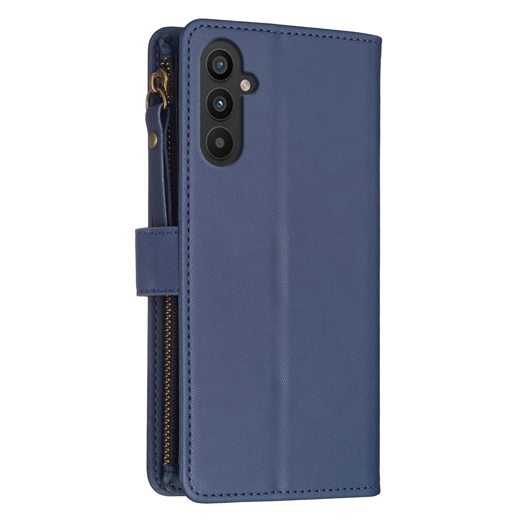 Samsung Galaxy A34 5G Leather Flip Phone Case with Zipper Wallet and 9 Card Slots, Durable PU + TPU Material