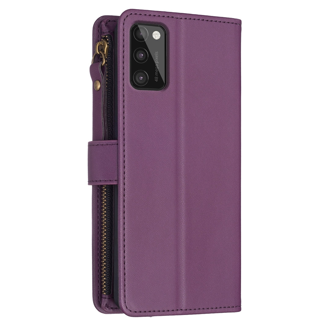 Samsung Galaxy A41 Leather Flip Phone Case with Zipper Wallet and 9 Card Slots, Durable PU + TPU Material