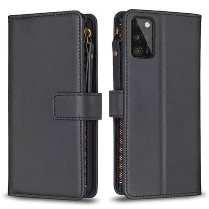 Samsung Galaxy A41 Leather Flip Phone Case with Zipper Wallet and 9 Card Slots, Durable PU + TPU Material