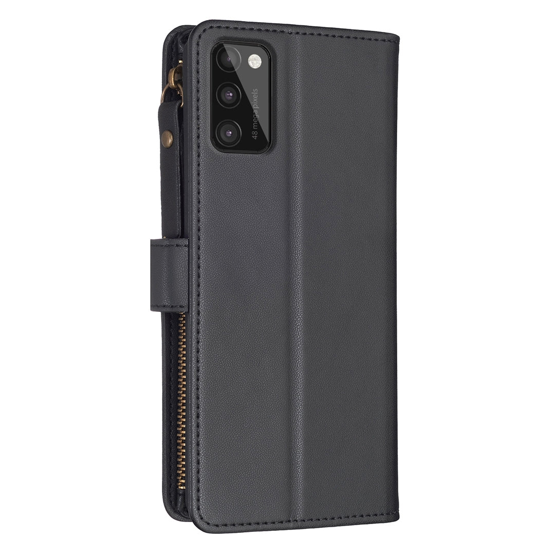 Samsung Galaxy A41 Leather Flip Phone Case with Zipper Wallet and 9 Card Slots, Durable PU + TPU Material