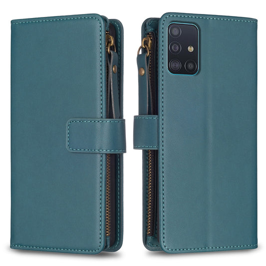 Samsung Galaxy A51 4G Leather Flip Phone Case with Zipper Wallet and 9 Card Slots, Durable PU + TPU Material