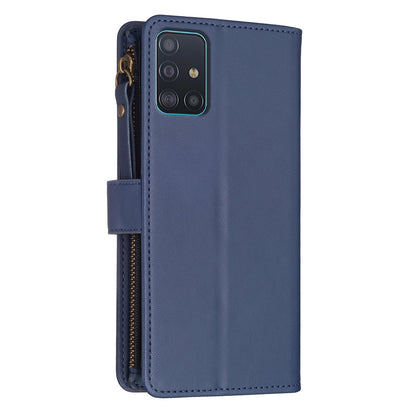 Samsung Galaxy A51 4G Leather Flip Phone Case with Zipper Wallet and 9 Card Slots, Durable PU + TPU Material