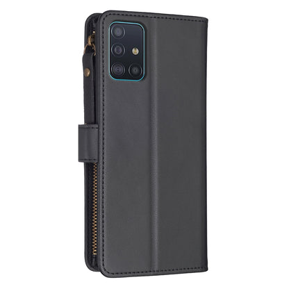 Samsung Galaxy A51 4G Leather Flip Phone Case with Zipper Wallet and 9 Card Slots, Durable PU + TPU Material