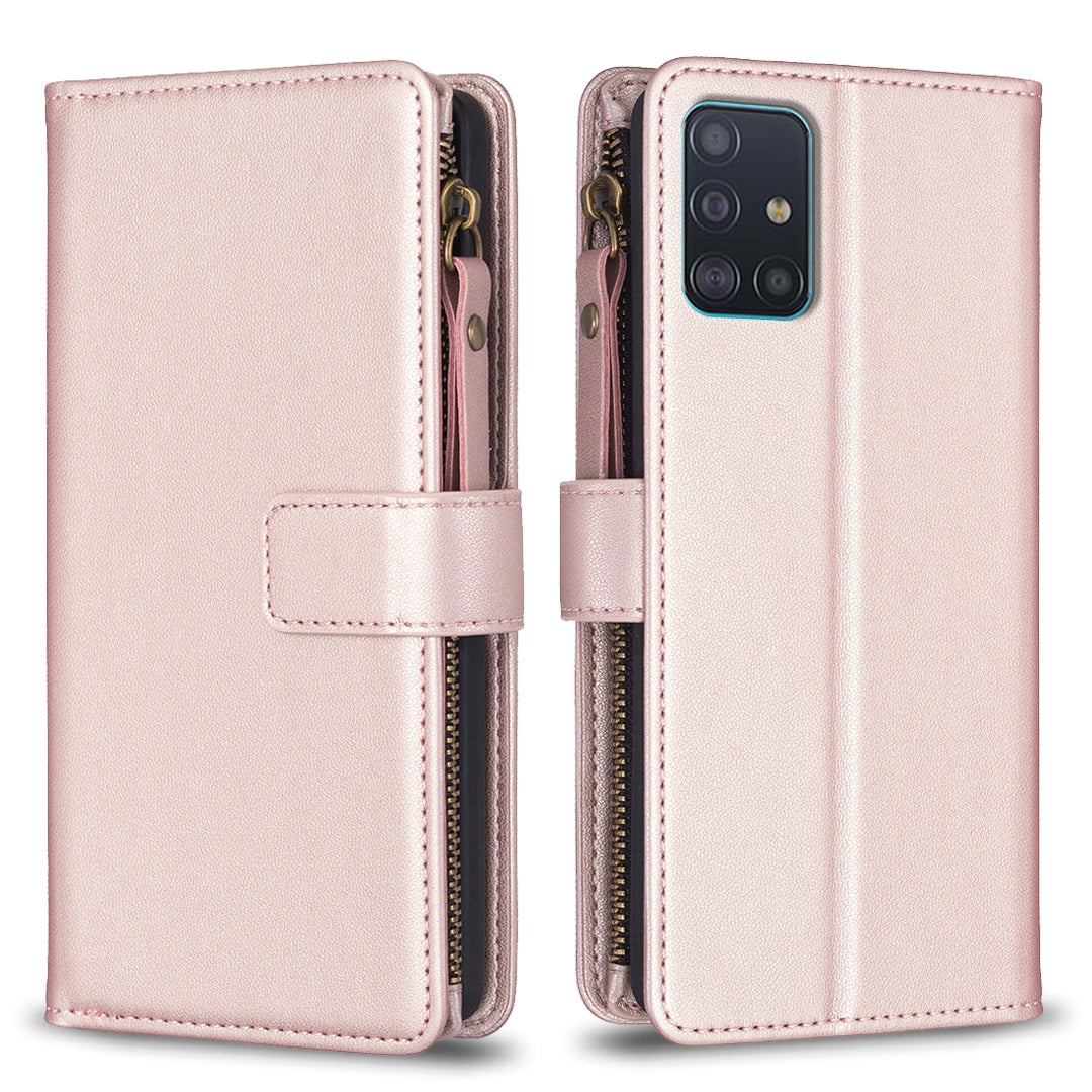 Samsung Galaxy A51 4G Leather Flip Phone Case with Zipper Wallet and 9 Card Slots, Durable PU + TPU Material