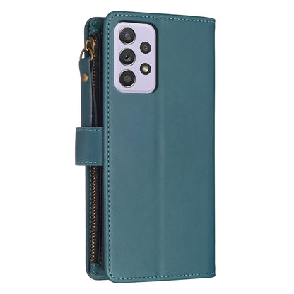 Samsung Galaxy A52 Leather Flip Phone Case with Zipper Wallet and 9 Card Slots, Durable PU + TPU Material