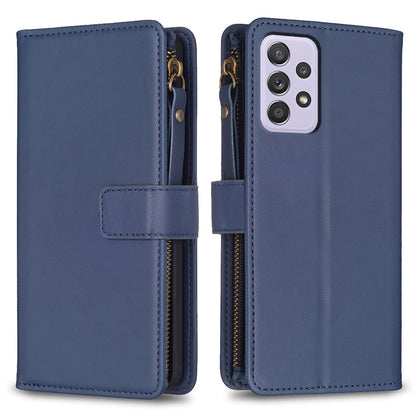 Samsung Galaxy A52 Leather Flip Phone Case with Zipper Wallet and 9 Card Slots, Durable PU + TPU Material