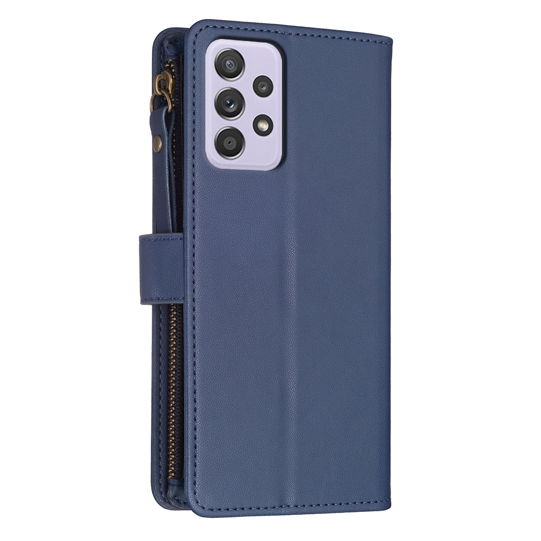 Samsung Galaxy A52 Leather Flip Phone Case with Zipper Wallet and 9 Card Slots, Durable PU + TPU Material