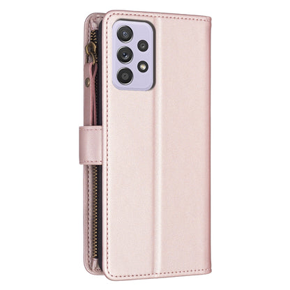 Samsung Galaxy A52 Leather Flip Phone Case with Zipper Wallet and 9 Card Slots, Durable PU + TPU Material