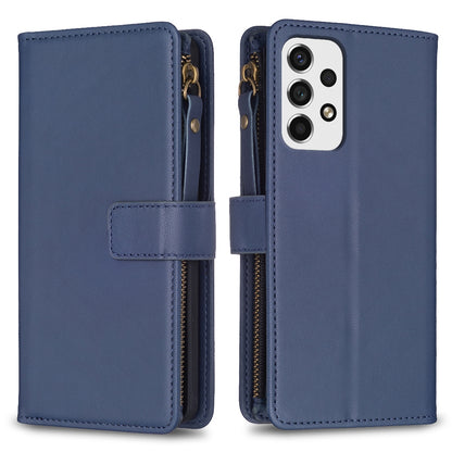 Samsung Galaxy A53 Leather Flip Phone Case with Zipper Wallet and 9 Card Slots, Durable PU + TPU Material