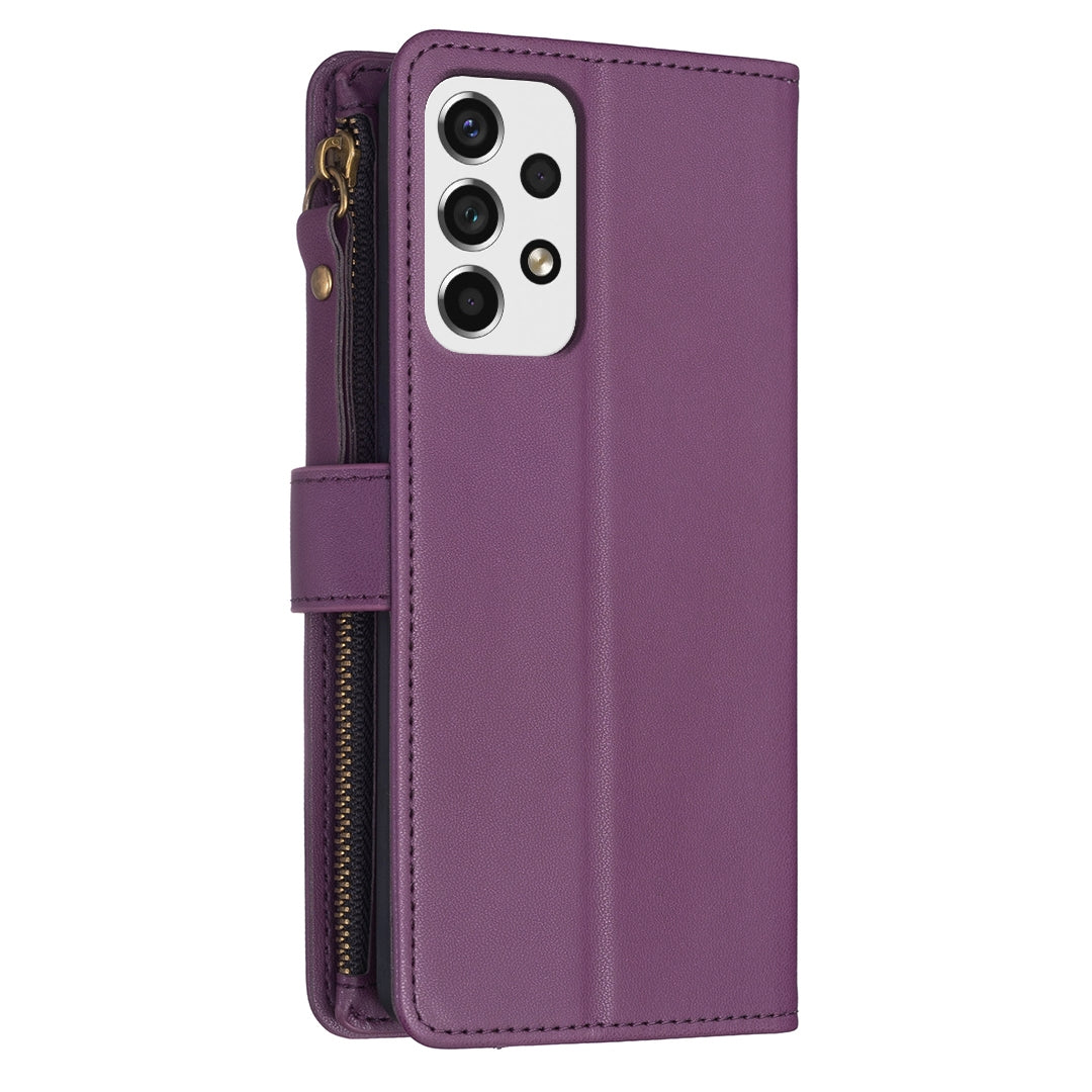 Samsung Galaxy A53 Leather Flip Phone Case with Zipper Wallet and 9 Card Slots, Durable PU + TPU Material