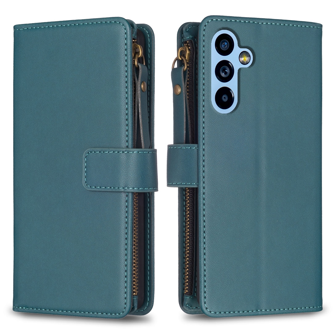 Samsung Galaxy A54 5G Leather Flip Phone Case with Zipper Wallet and 9 Card Slots, Durable PU + TPU Material