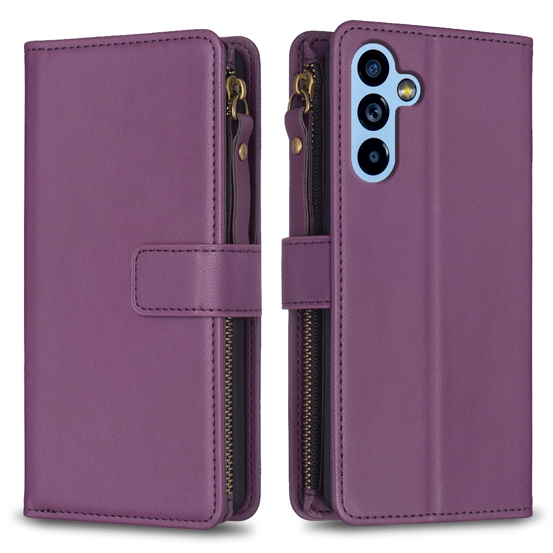 Samsung Galaxy A54 5G Leather Flip Phone Case with Zipper Wallet and 9 Card Slots, Durable PU + TPU Material