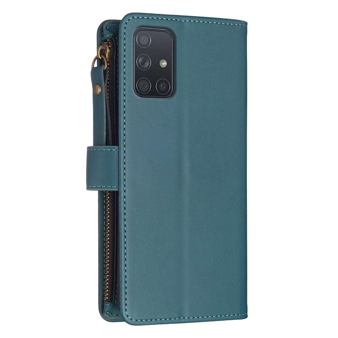 Samsung Galaxy A71 4G Leather Flip Phone Case with Zipper Wallet and 9 Card Slots, Durable PU + TPU Material