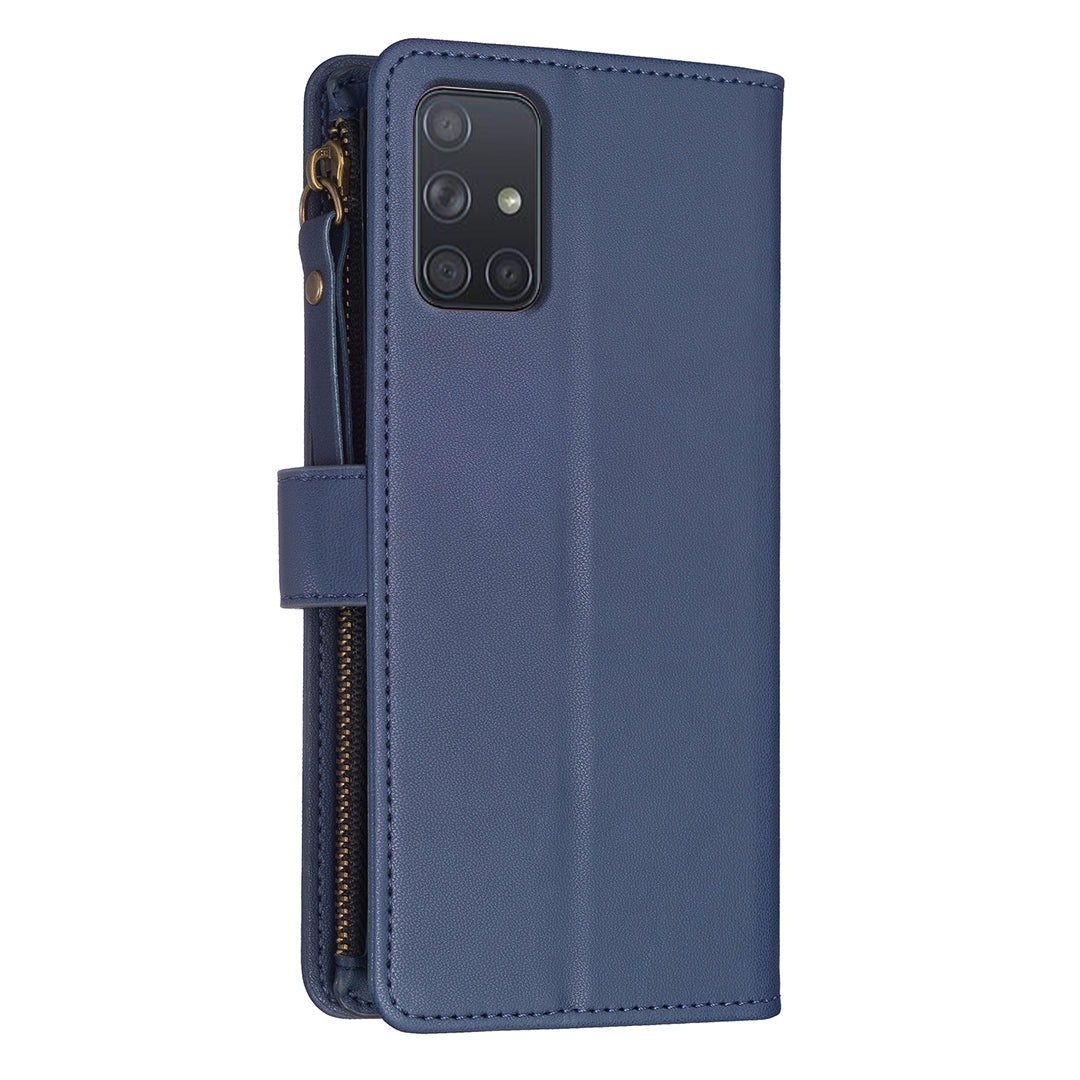 Samsung Galaxy A71 4G Leather Flip Phone Case with Zipper Wallet and 9 Card Slots, Durable PU + TPU Material