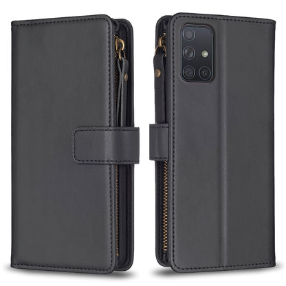 Samsung Galaxy A71 4G Leather Flip Phone Case with Zipper Wallet and 9 Card Slots, Durable PU + TPU Material