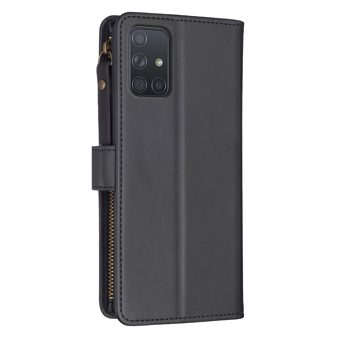 Samsung Galaxy A71 4G Leather Flip Phone Case with Zipper Wallet and 9 Card Slots, Durable PU + TPU Material