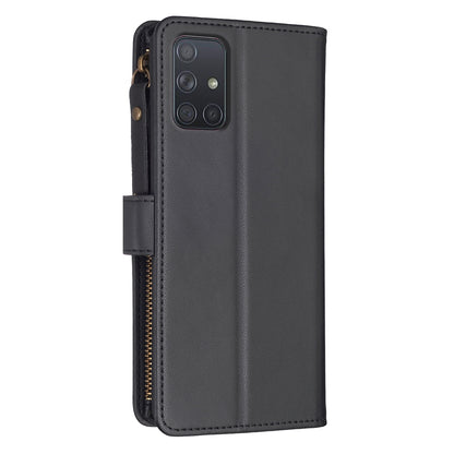 Samsung Galaxy A71 4G Leather Flip Phone Case with Zipper Wallet and 9 Card Slots, Durable PU + TPU Material