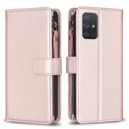 Samsung Galaxy A71 4G Leather Flip Phone Case with Zipper Wallet and 9 Card Slots, Durable PU + TPU Material