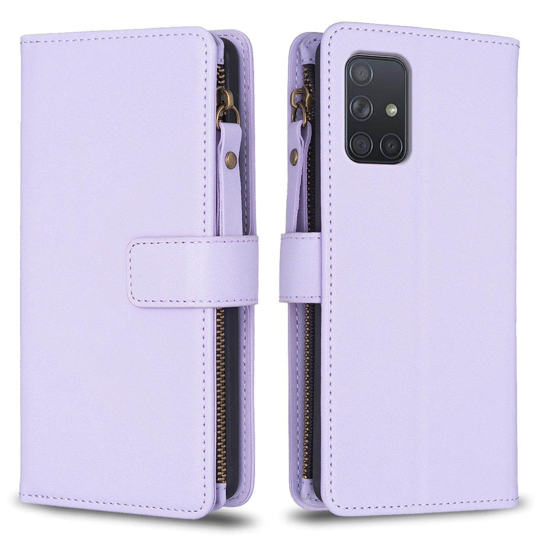 Samsung Galaxy A71 4G Leather Flip Phone Case with Zipper Wallet and 9 Card Slots, Durable PU + TPU Material