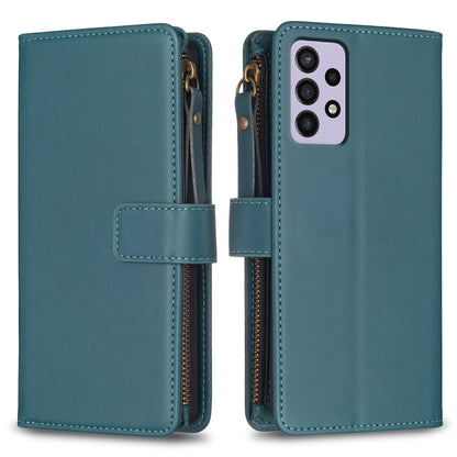 Samsung Galaxy A72 Leather Flip Phone Case with Zipper Wallet and 9 Card Slots, Durable PU + TPU Material