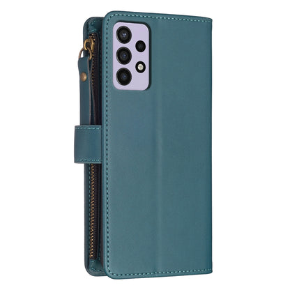 Samsung Galaxy A72 Leather Flip Phone Case with Zipper Wallet and 9 Card Slots, Durable PU + TPU Material