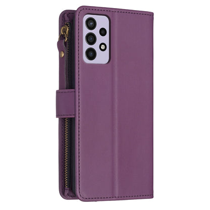 Samsung Galaxy A72 Leather Flip Phone Case with Zipper Wallet and 9 Card Slots, Durable PU + TPU Material