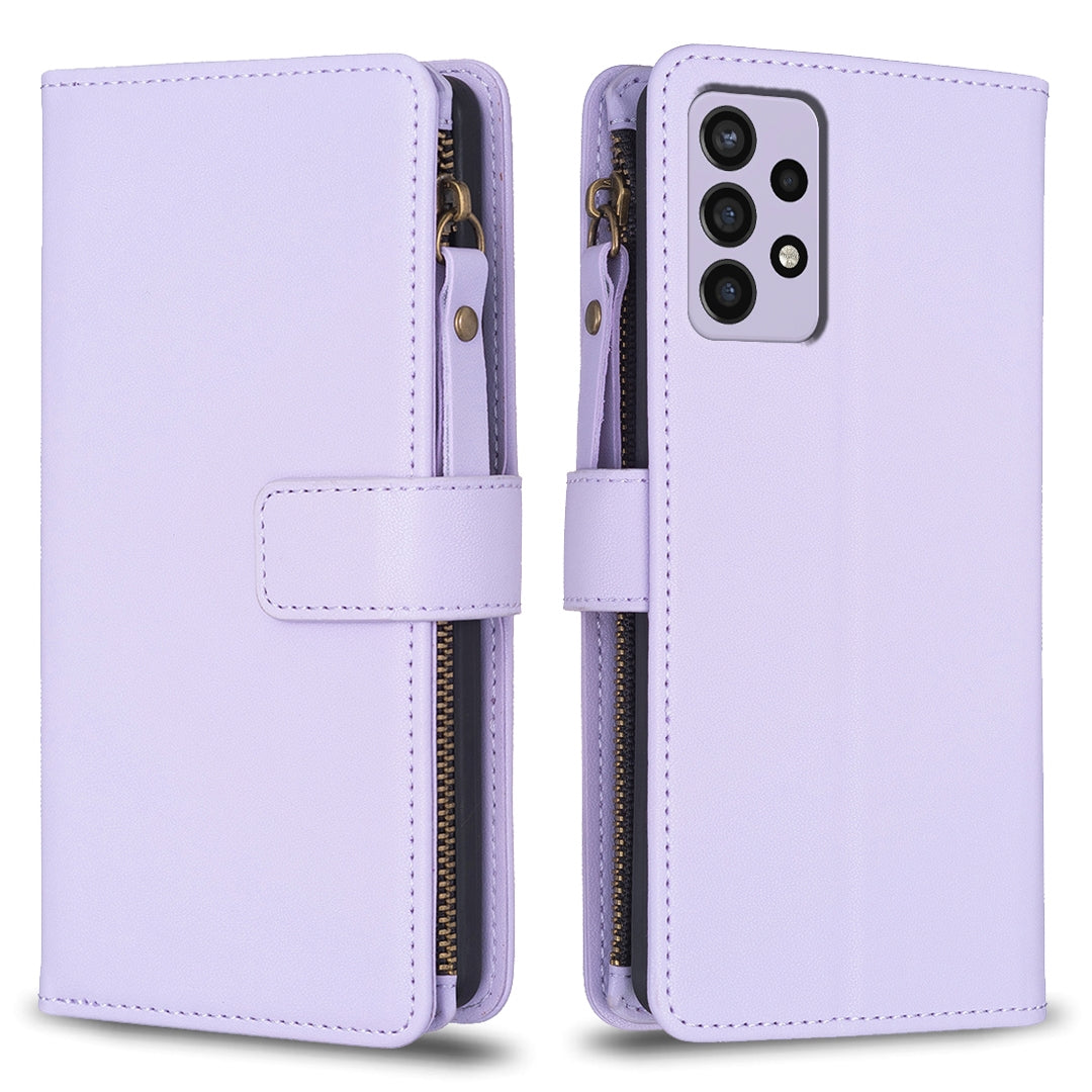 Samsung Galaxy A72 Leather Flip Phone Case with Zipper Wallet and 9 Card Slots, Durable PU + TPU Material