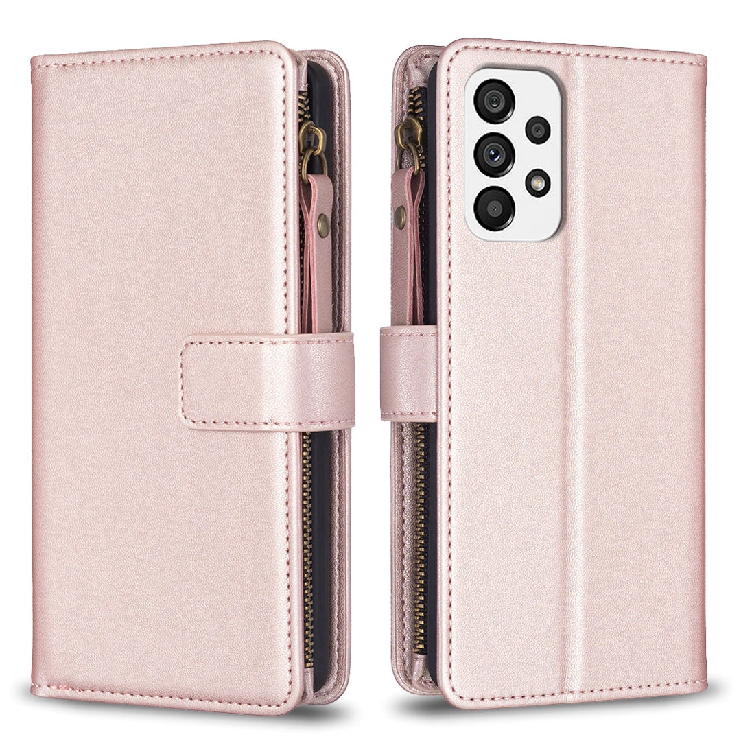 Samsung Galaxy A73 5G Leather Flip Phone Case with Zipper Wallet and 9 Card Slots, Durable PU + TPU Material