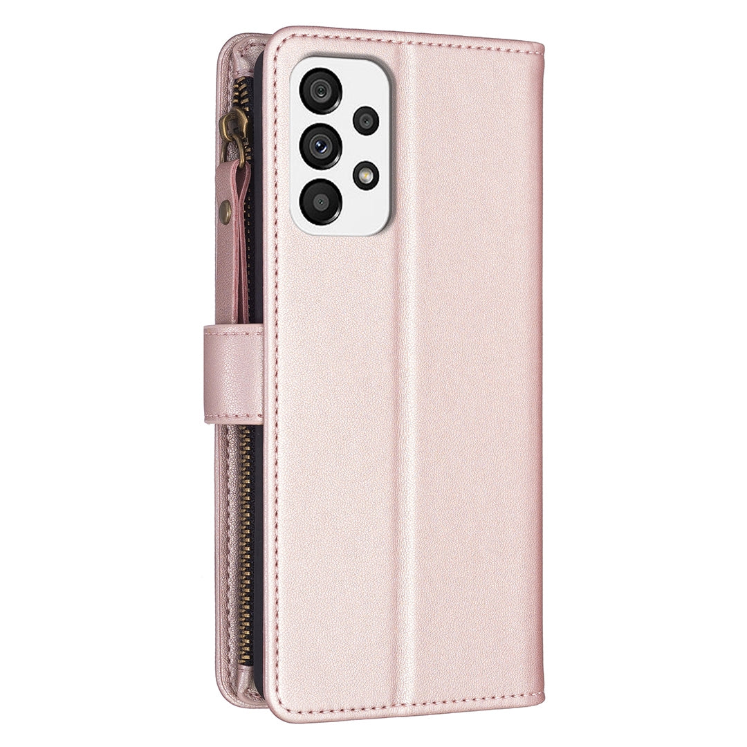 Samsung Galaxy A73 5G Leather Flip Phone Case with Zipper Wallet and 9 Card Slots, Durable PU + TPU Material