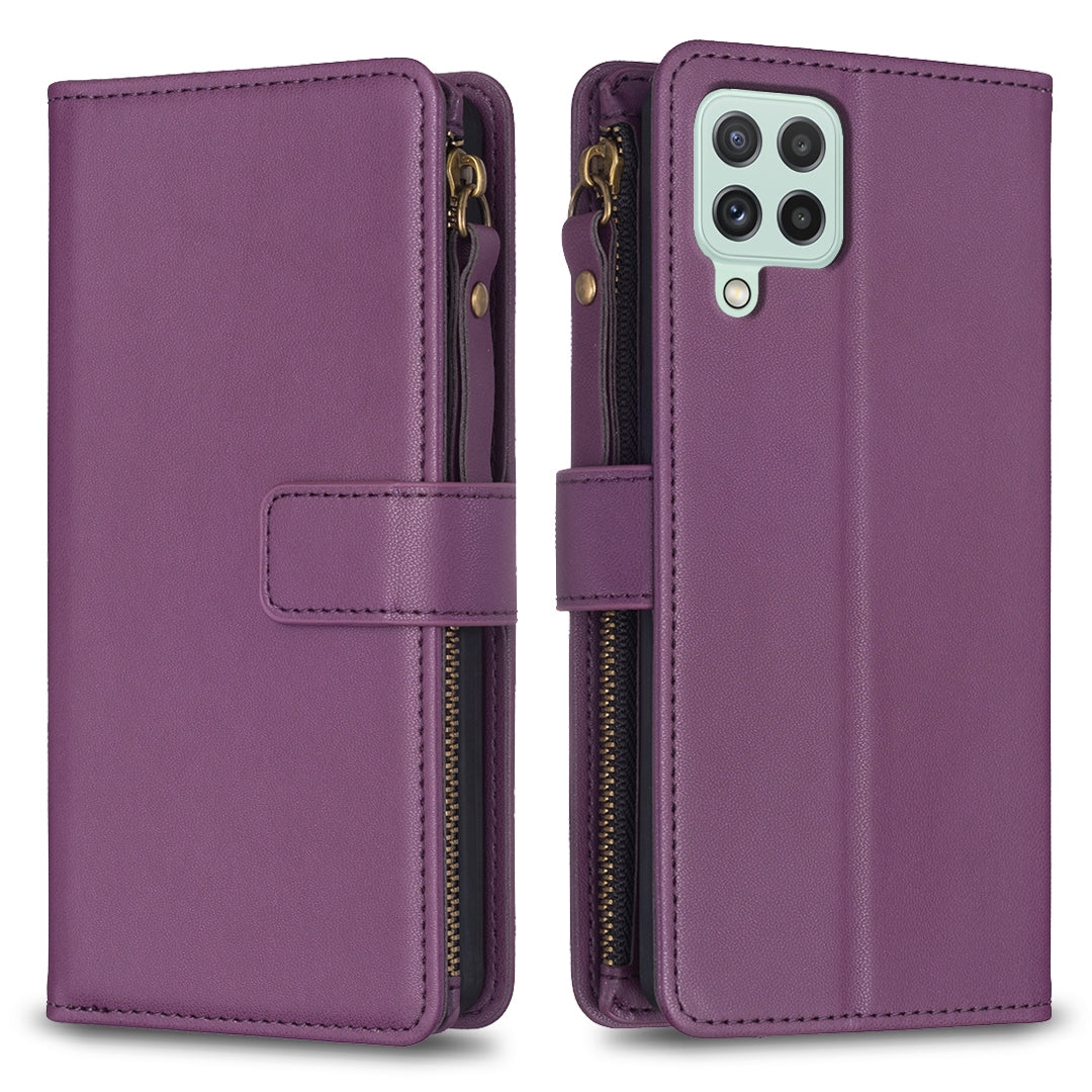 Samsung Galaxy A22 4G Leather Flip Phone Case with Zipper Wallet and 9 Card Slots, Durable PU + TPU Material