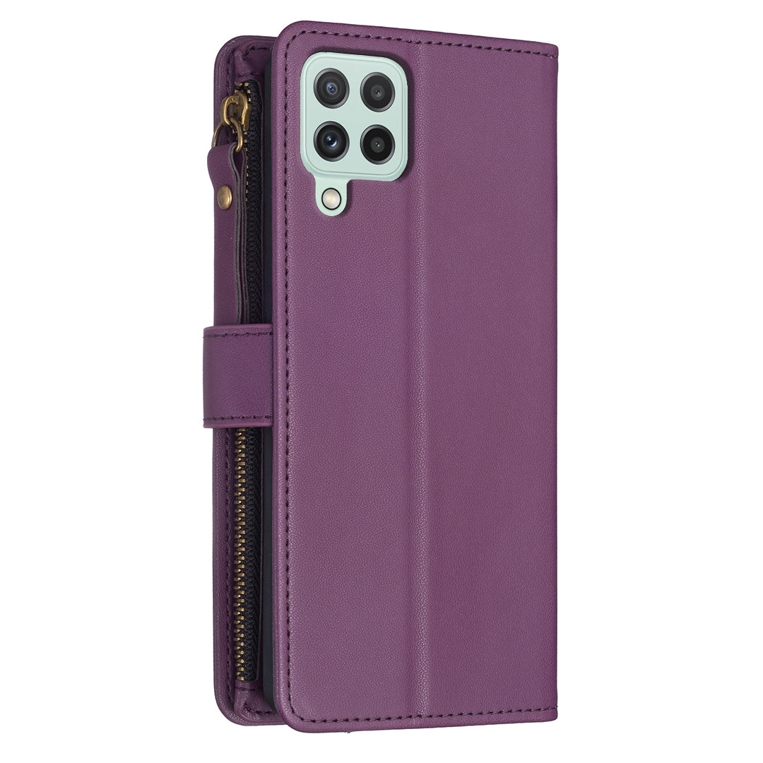 Samsung Galaxy A22 4G Leather Flip Phone Case with Zipper Wallet and 9 Card Slots, Durable PU + TPU Material