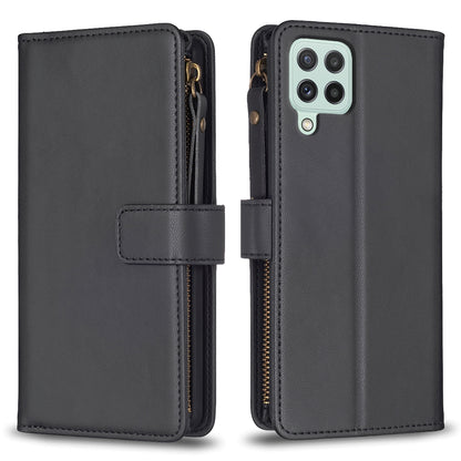 Samsung Galaxy A22 4G Leather Flip Phone Case with Zipper Wallet and 9 Card Slots, Durable PU + TPU Material