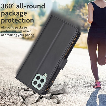 Samsung Galaxy A22 4G Leather Flip Phone Case with Zipper Wallet and 9 Card Slots, Durable PU + TPU Material