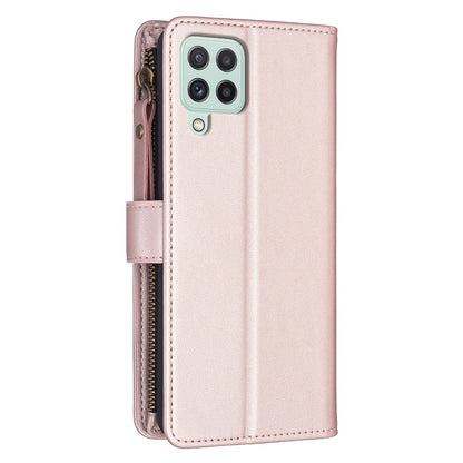 Samsung Galaxy A22 4G Leather Flip Phone Case with Zipper Wallet and 9 Card Slots, Durable PU + TPU Material